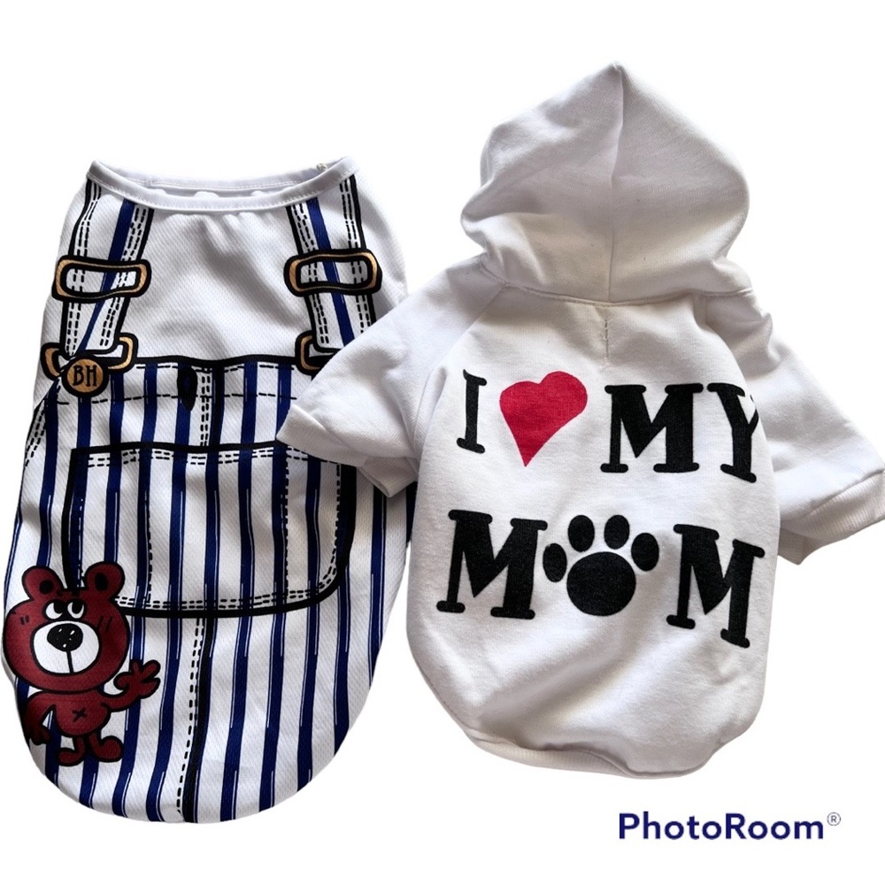 I Love My Mom Heart Overalls Dog Hoodie Tank Set M